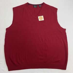 JOS A Bank Sweater Men's 2XL Red  Preppy Italian Merino Wool Vest Classic V-Neck